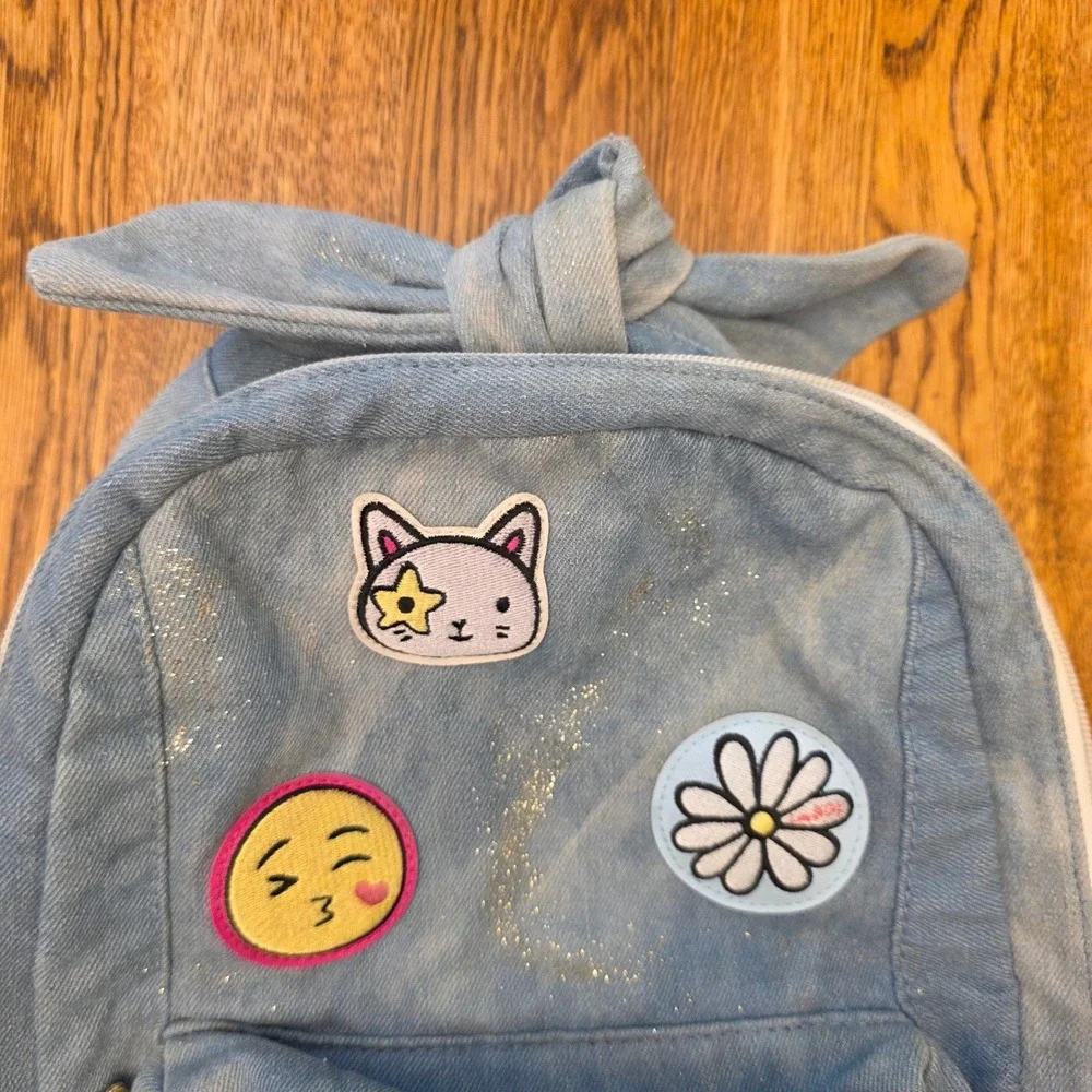 Luv Betsey by Betsey Johnson Denim Patch Backpack Light Blue Quilted Glitter